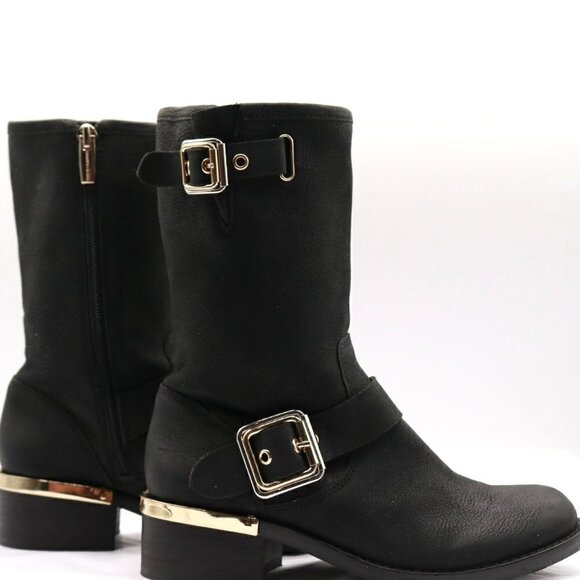 Vince Camuto Shoes - Vince Camuto Windy Black Leather Side Zipper Block Heel Riding Boots Size 5M